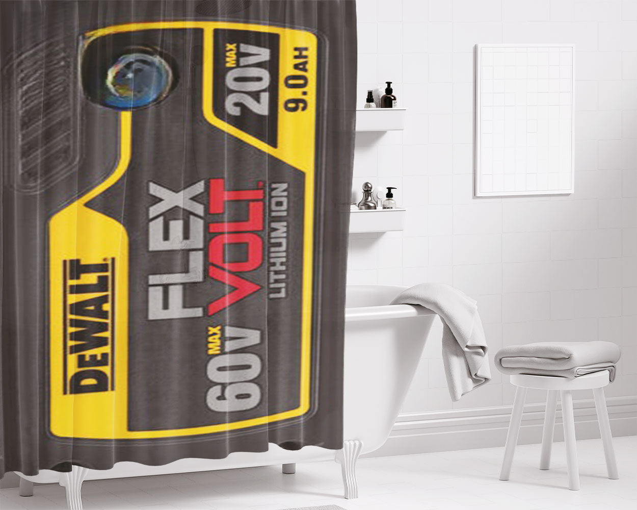 Dewalt Jobsite Yellow Radio Bathroom Shower Curtain Fabric Waterproof | 66 X 72 Inch