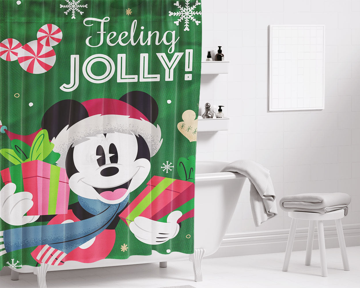 Disney Can'T Wait Til Christmas Mickey Bathroom Shower Curtain Fabric Waterproof | 66 X 72 Inch