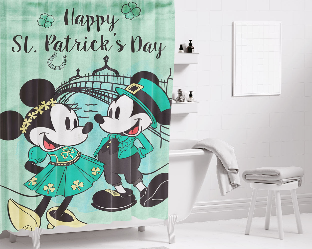 Disney Happy Camper Mickey Bathroom Shower Curtain Fabric Waterproof | 66 X 72 Inch