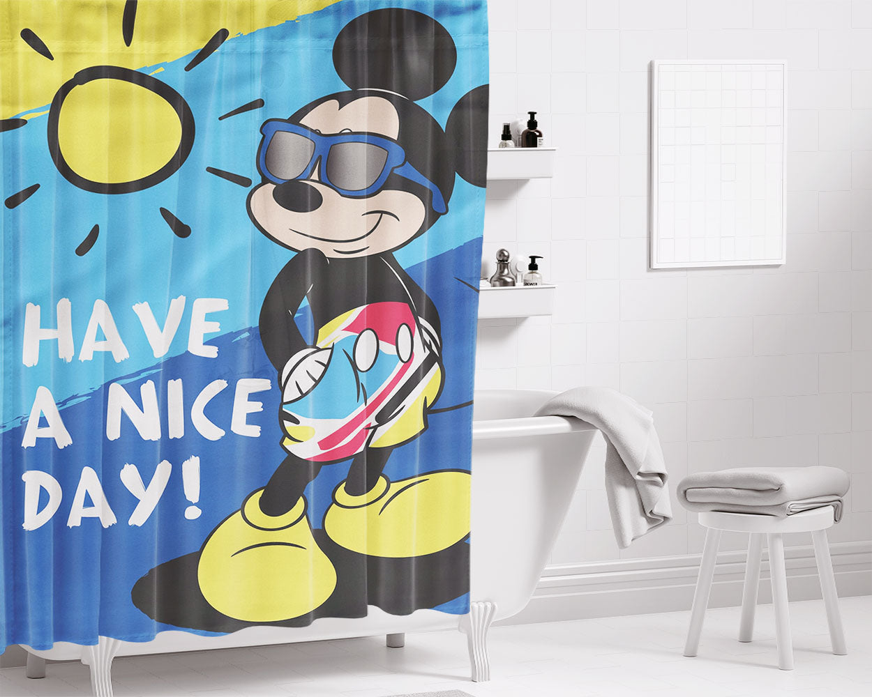 Disney Haunted Mansion Doombuggy With Mickey Mouse And Minnie Mouse Bathroom Shower Curtain Fabric Waterproof | 66 X 72 Inch