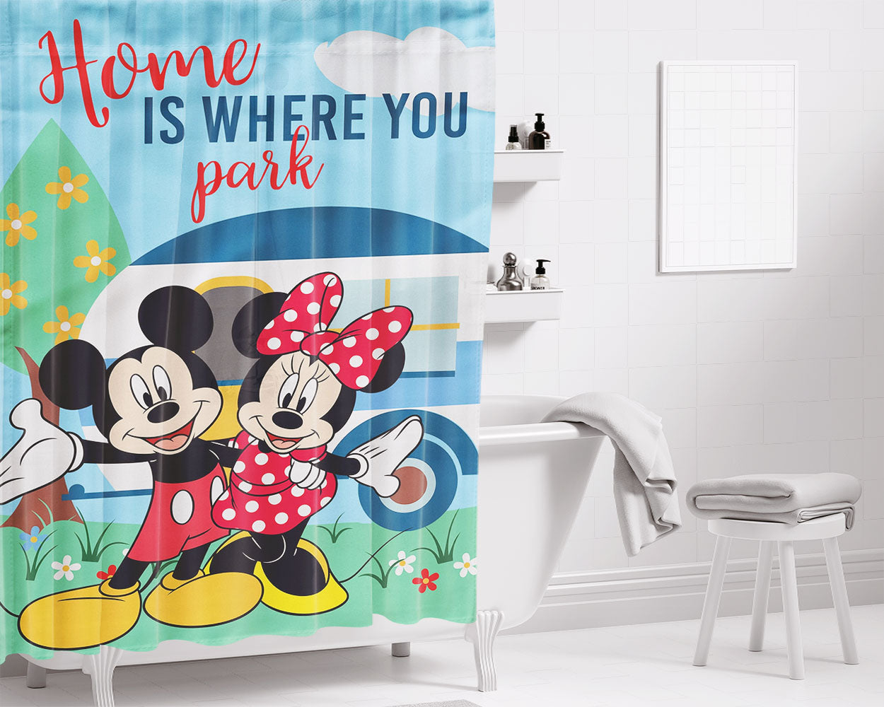 Disney Have A Nice Day Sunny Mickey Bathroom Shower Curtain Fabric Waterproof | 66 X 72 Inch