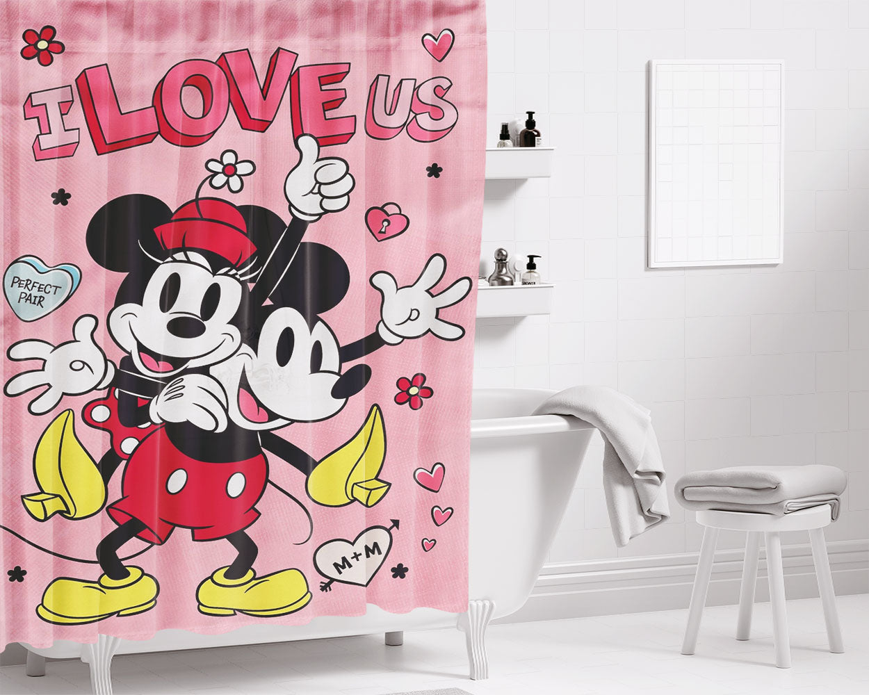 Disney Home Is Where You Park Mickey And Minnie Bathroom Shower Curtain Fabric Waterproof | 66 X 72 Inch