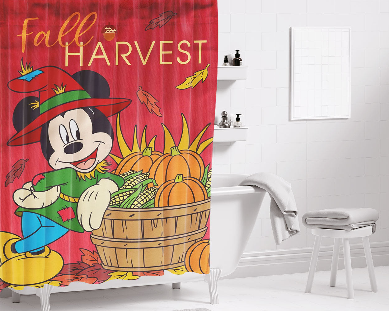 Disney Mickey Blocks Bathroom Shower Curtain Fabric Waterproof | 66 X 72 Inch