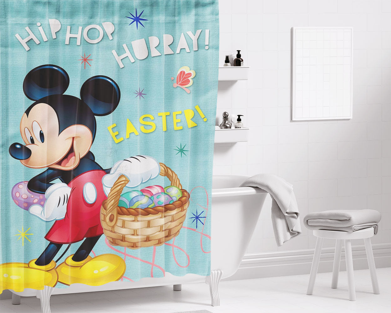 Disney Mickey Harvest Thanksgiving Bathroom Shower Curtain Fabric Waterproof | 66 X 72 Inch