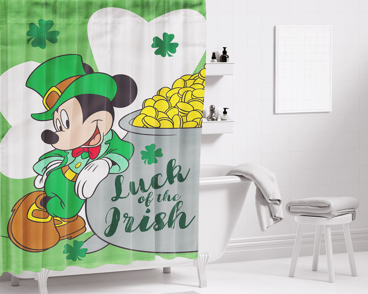 Disney Mickey Hip Hop Hurray Easter Bathroom Shower Curtain Fabric Waterproof | 66 X 72 Inch