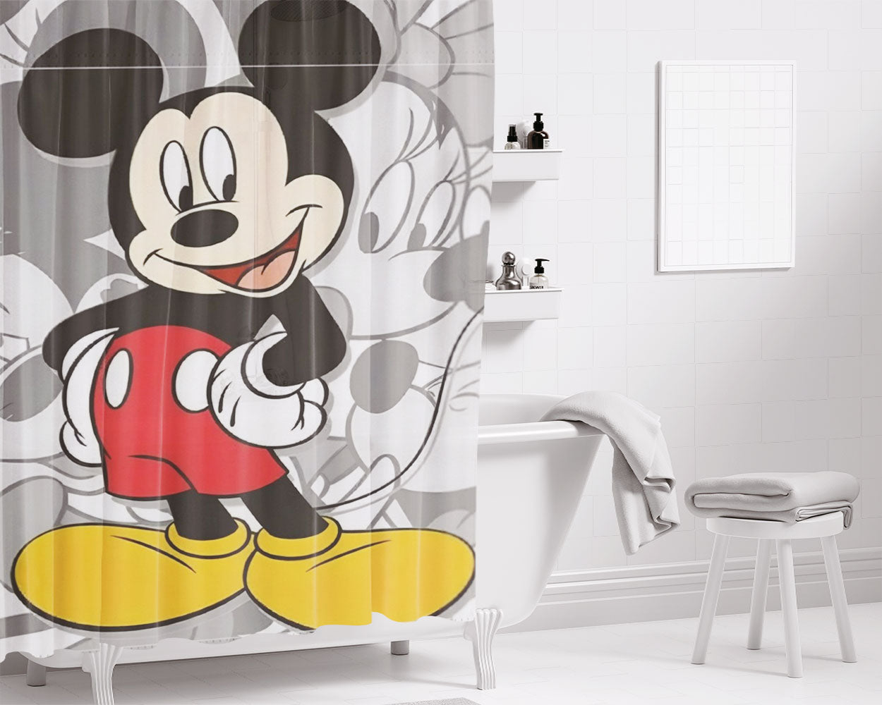 Disney Mickey Minnie Pluto Holiday Bathroom Shower Curtain Fabric Waterproof | 66 X 72 Inch
