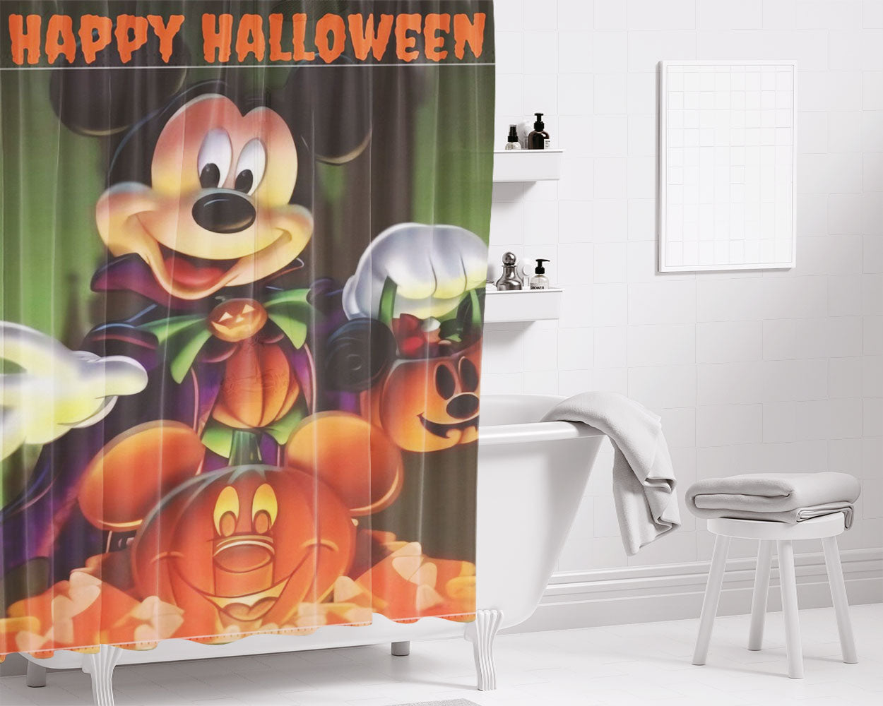Disney Mickey Mouse And Minnie Mouse Bathroom Shower Curtain Fabric Waterproof | 66 X 72 Inch