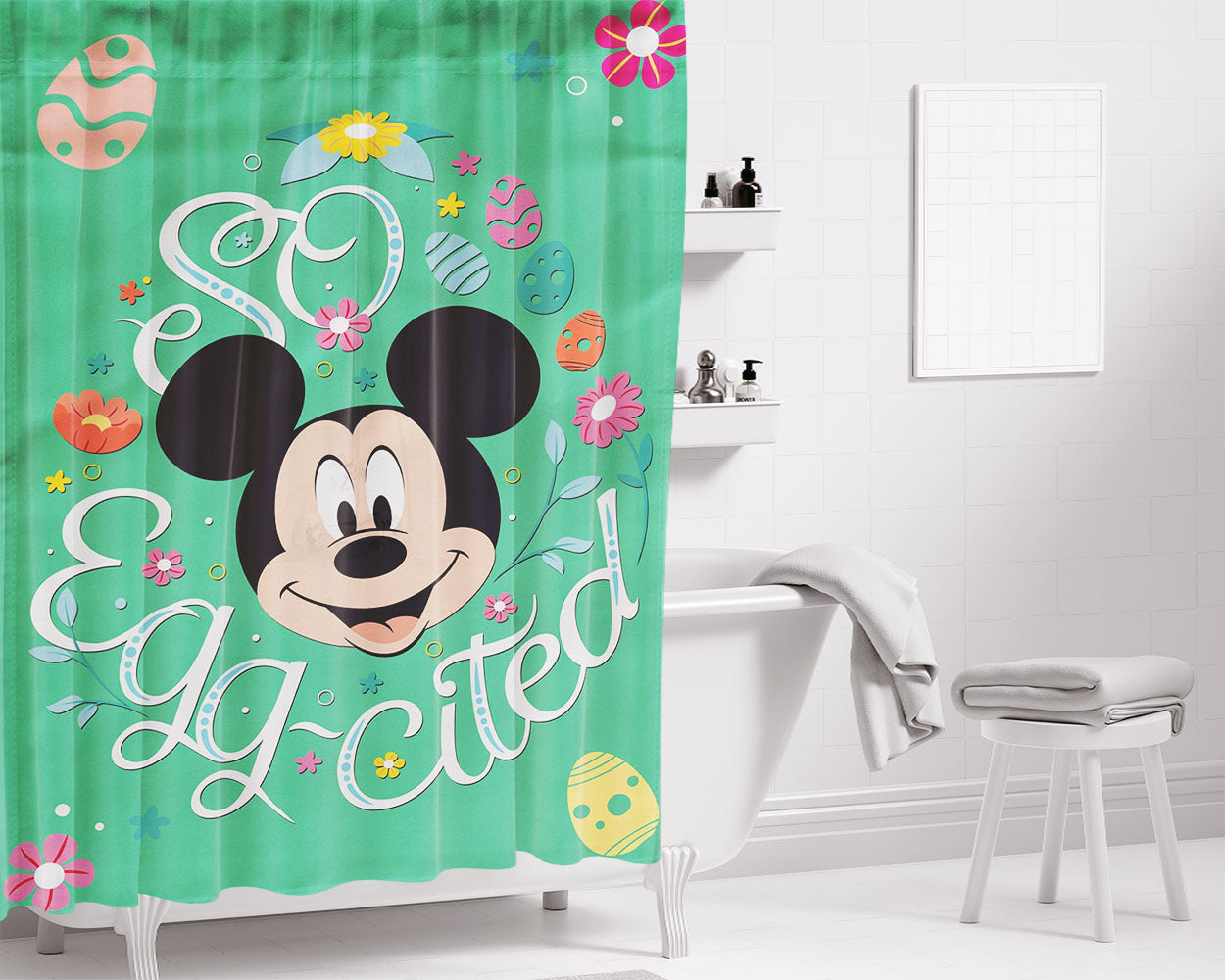Disney Reindeer Holiday Mickey Bathroom Shower Curtain Fabric Waterproof | 66 X 72 Inch