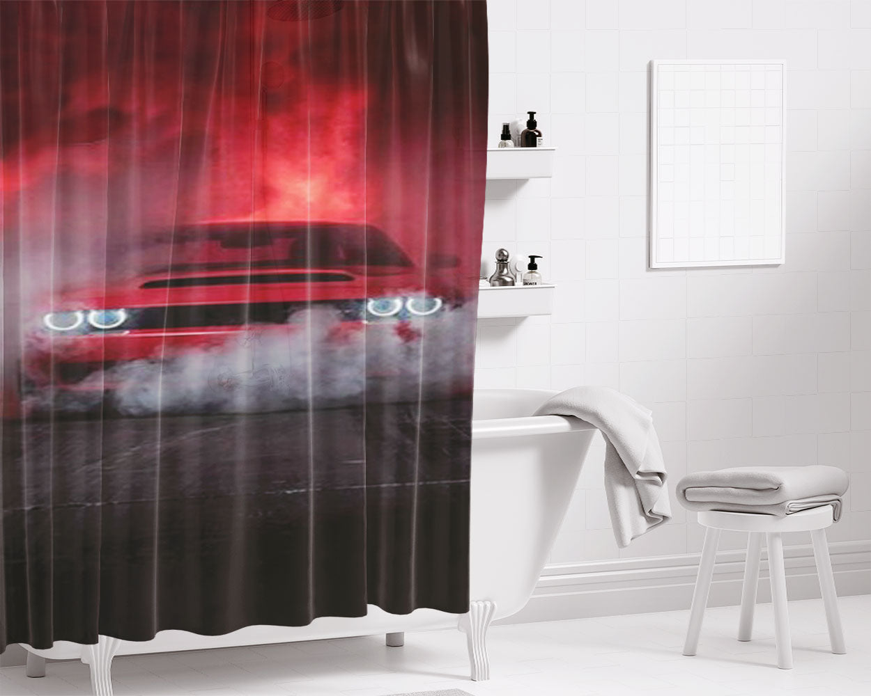 Dobre Brothers Twin Christmas Face Pyramid Bathroom Shower Curtain Fabric Waterproof | 66 X 72 Inch