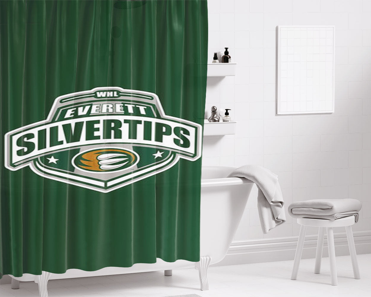 Everett Aquasox Baseball Logo Blue Bathroom Shower Curtain Fabric Waterproof | 66 X 72 Inch