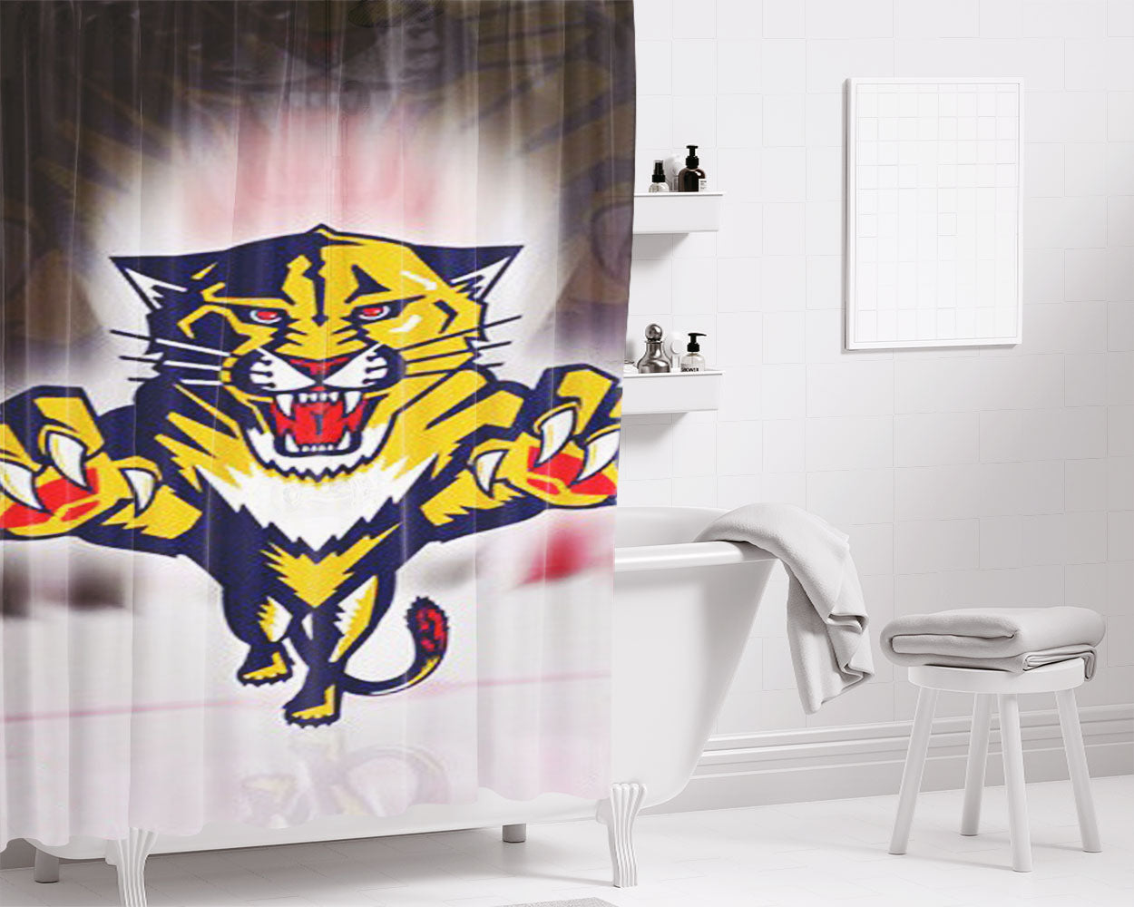 Florida Panthers Hockey Bathroom Shower Curtain Fabric Waterproof | 66 X 72 Inch