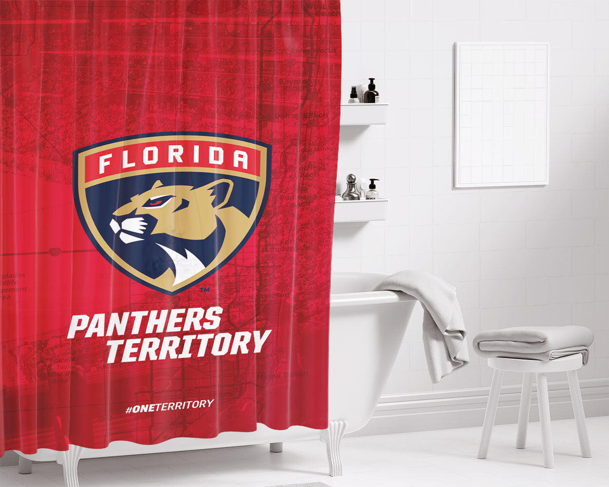 Florida Panthers Nhl Sport Logo Bathroom Shower Curtain Fabric Waterproof | 66 X 72 Inch