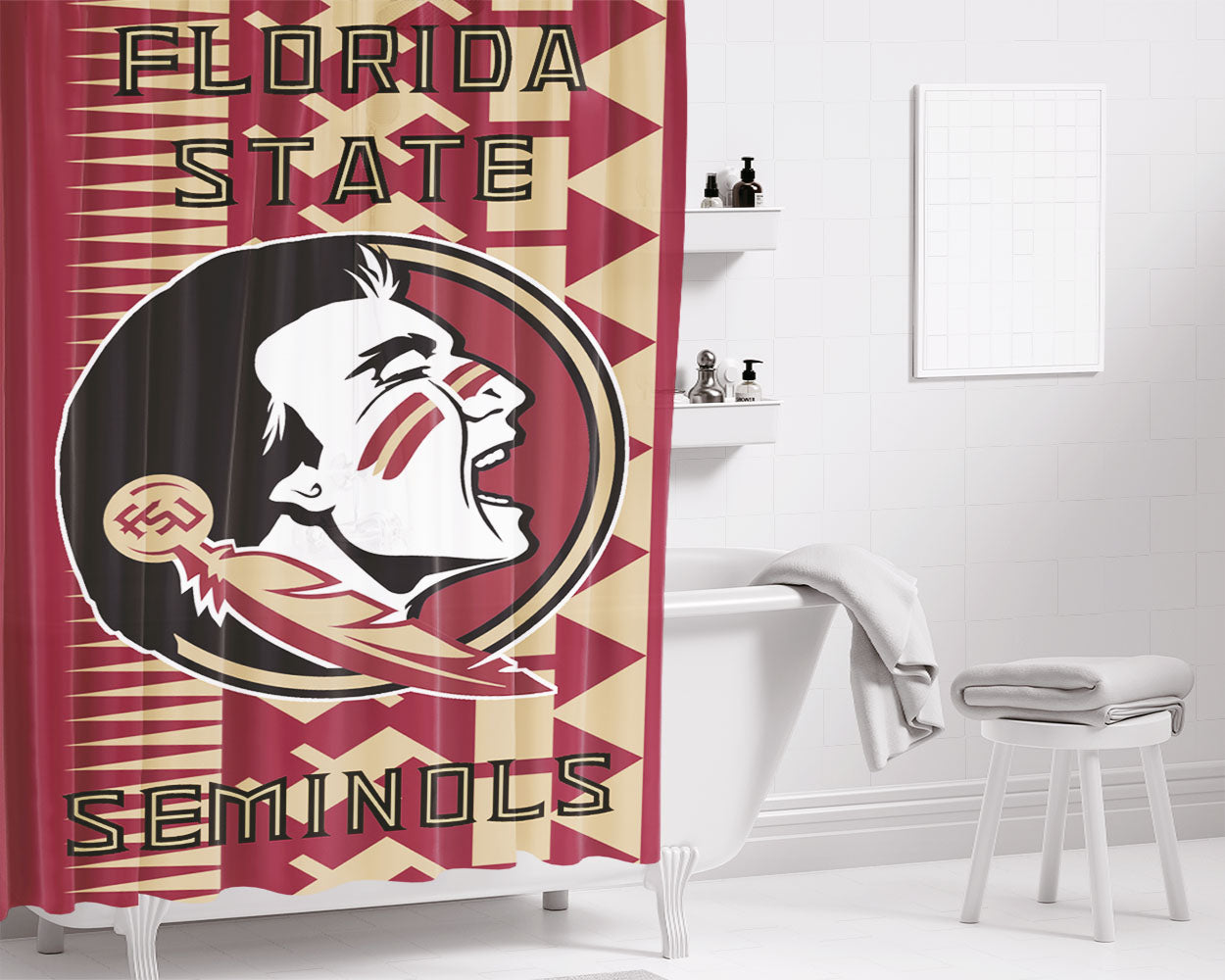Florida States Map Two Tone Wood Texture Bathroom Shower Curtain Fabric Waterproof | 66 X 72 Inch