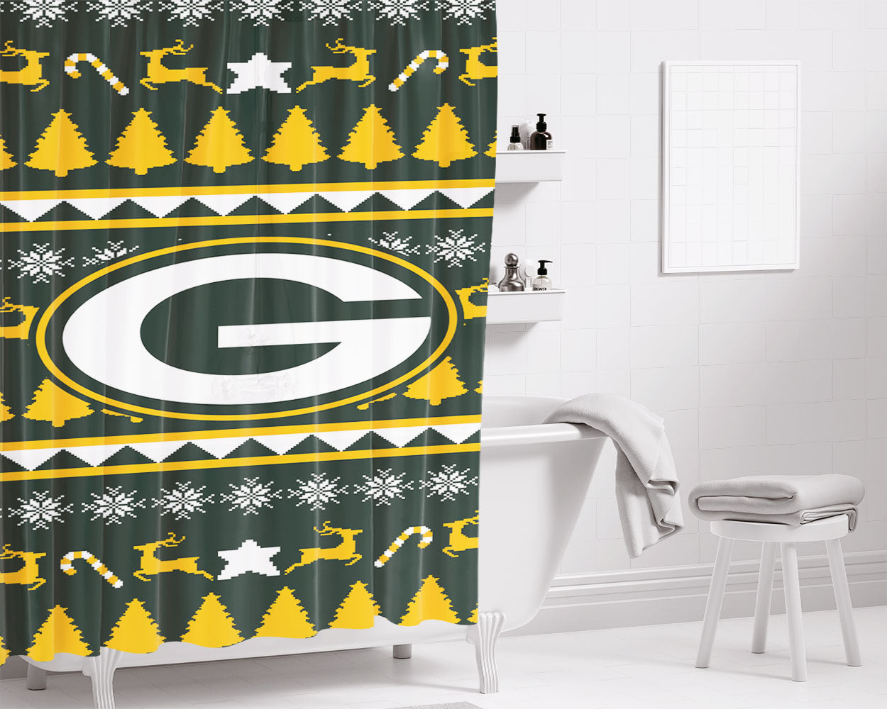 Green Bay Packers Championship Banner Bathroom Shower Curtain Fabric Waterproof | 66 X 72 Inch
