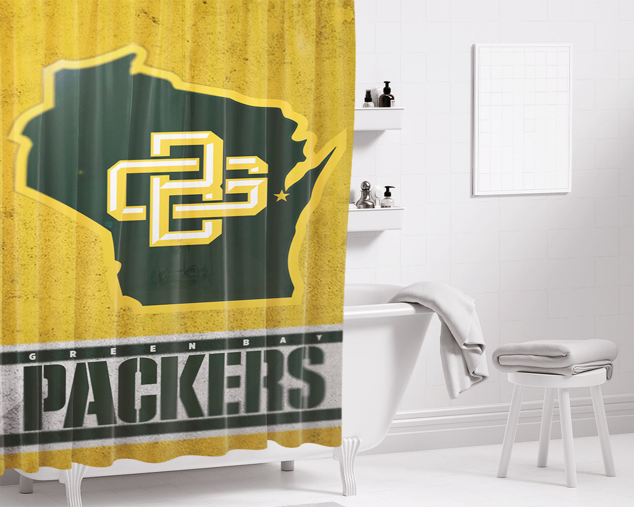 Green Bay Packers Cloth Tall Bathroom Shower Curtain Fabric Waterproof | 66 X 72 Inch