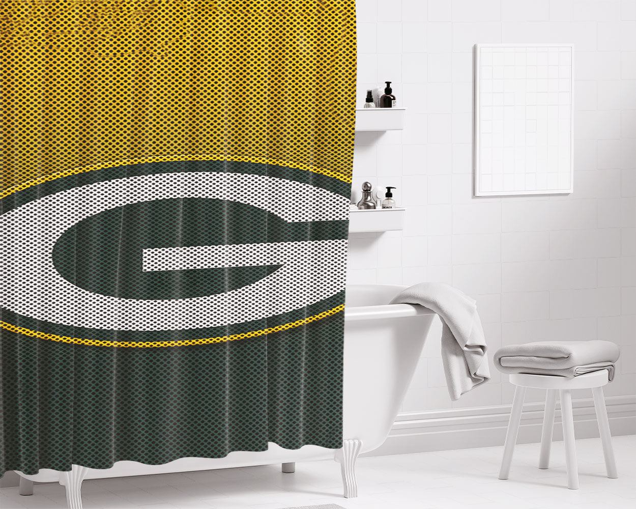 Green Bay Packers Emblem Bathroom Shower Curtain Fabric Waterproof | 66 X 72 Inch