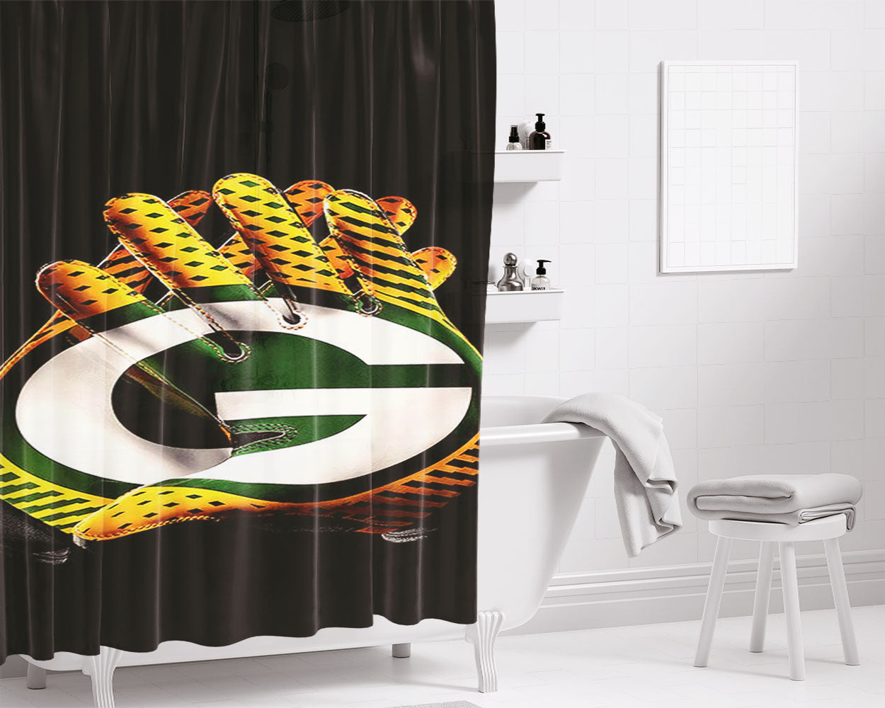 Green Bay Packers Football Logo Bathroom Shower Curtain Fabric Waterproof | 66 X 72 Inch