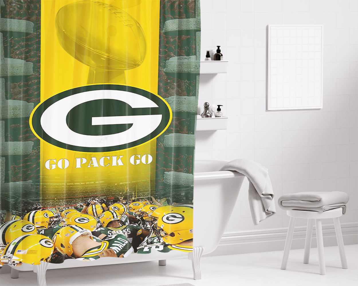 Green Bay Packers Go Pack Bathroom Shower Curtain Fabric Waterproof | 66 X 72 Inch