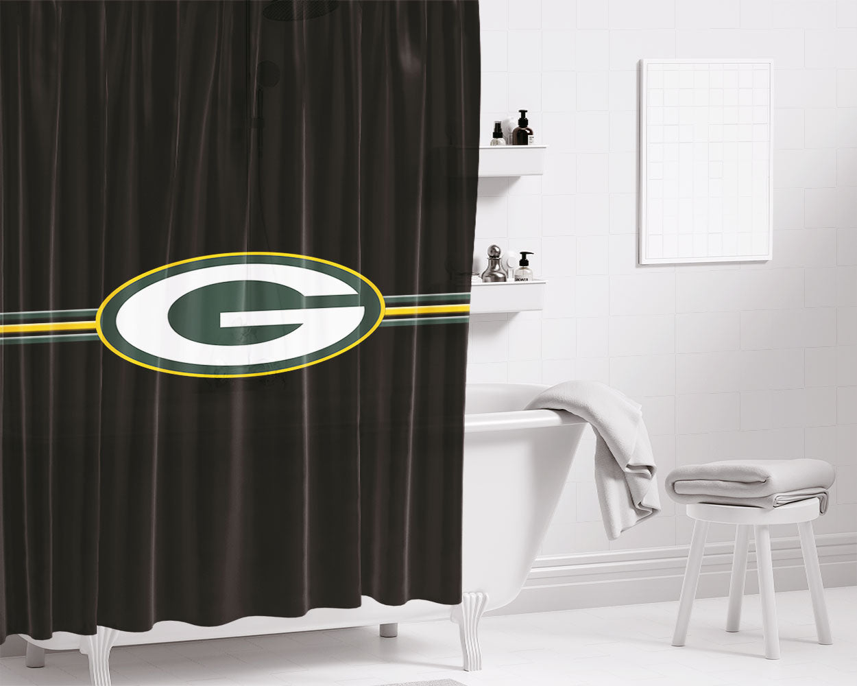 Green Bay Packers Helmet Abstract Art Bathroom Shower Curtain Fabric Waterproof | 66 X 72 Inch