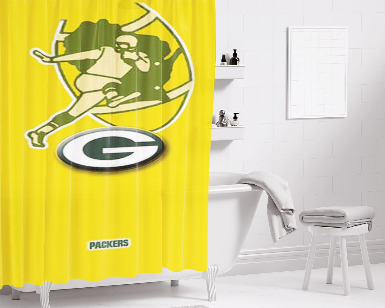 Green Bay Packers Logo Bathroom Shower Curtain Fabric Waterproof | 66 X 72 Inch