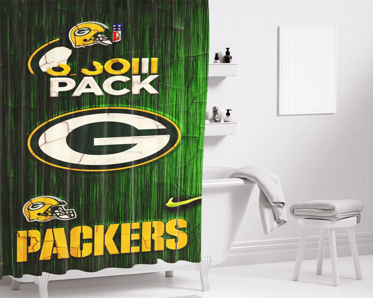 Green Bay Packers Nat1On Bathroom Shower Curtain Fabric Waterproof | 66 X 72 Inch