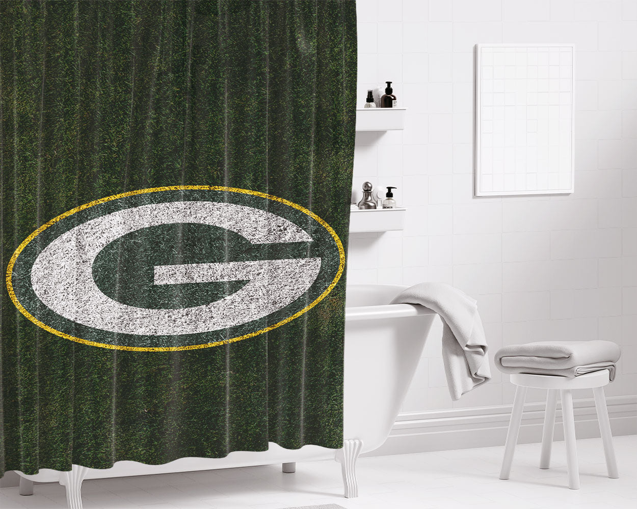 Green Bay Packers Nfl Logo Wallpaper Bathroom Shower Curtain Fabric Waterproof | 66 X 72 Inch