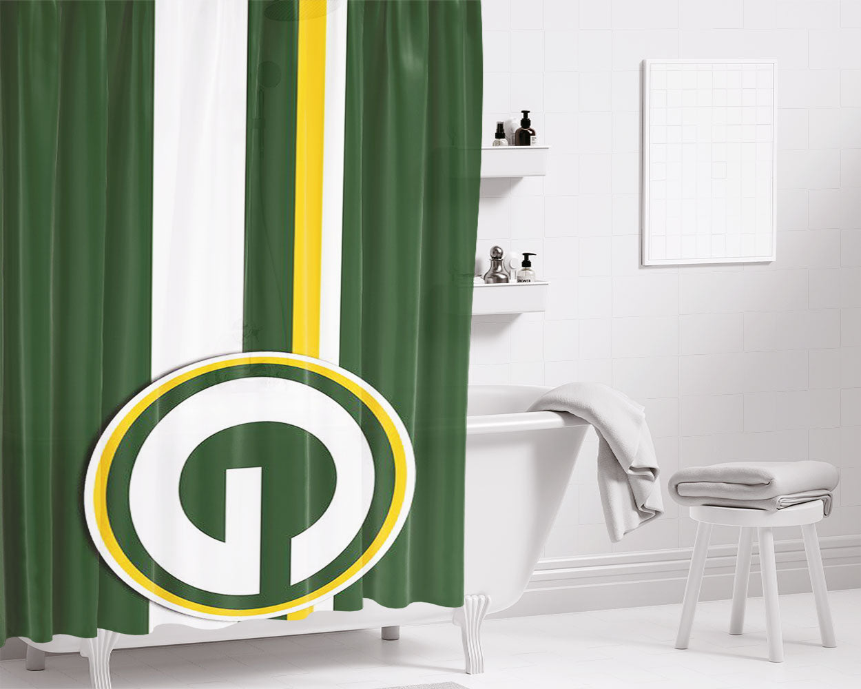 Green Bay Packers Nfl Logo Bathroom Shower Curtain Fabric Waterproof | 66 X 72 Inch