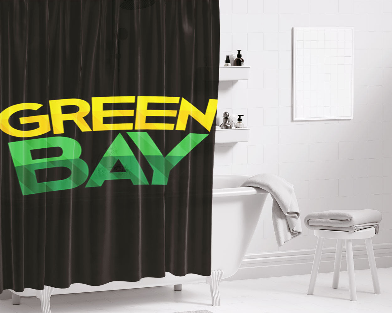 Green Bay Packers Wallpaper Bathroom Shower Curtain Fabric Waterproof | 66 X 72 Inch