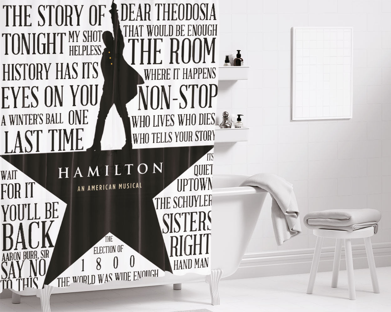 Hamilton It Takes Quotes Bathroom Shower Curtain Fabric Waterproof | 66 X 72 Inch