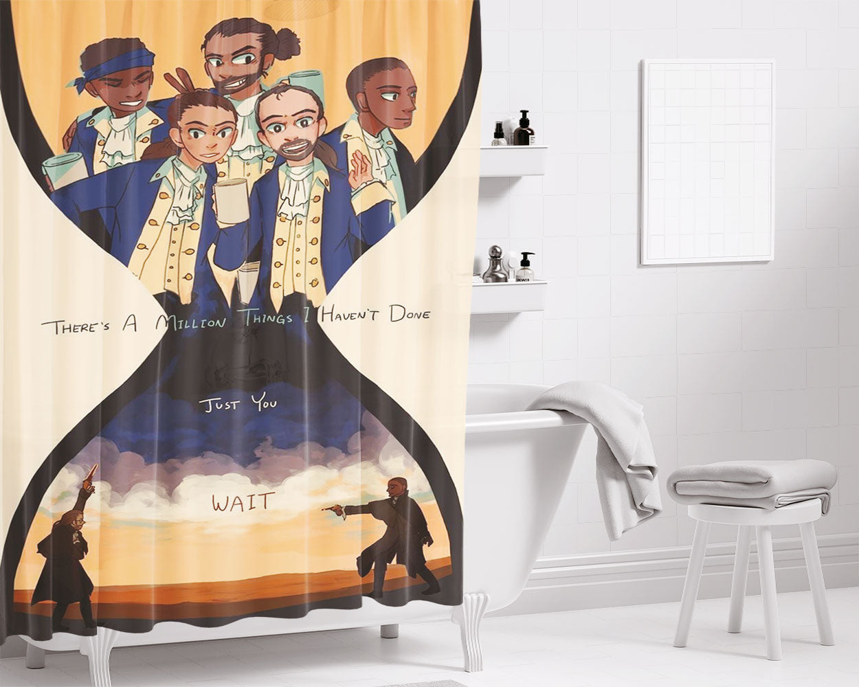 Hamilton Musical Quotes Bathroom Shower Curtain Fabric Waterproof | 66 X 72 Inch