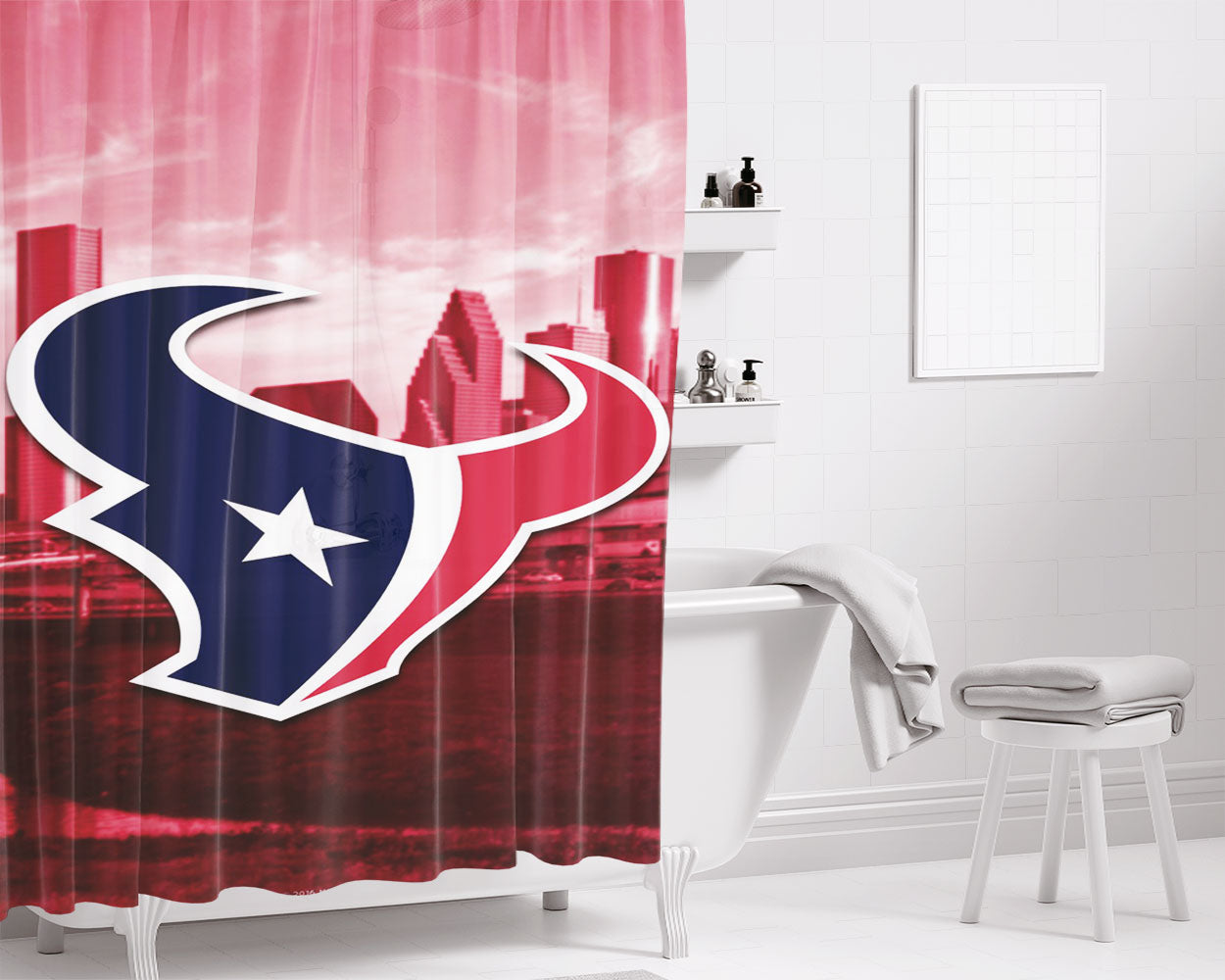 Houston Texans Icon Bathroom Shower Curtain Fabric Waterproof | 66 X 72 Inch