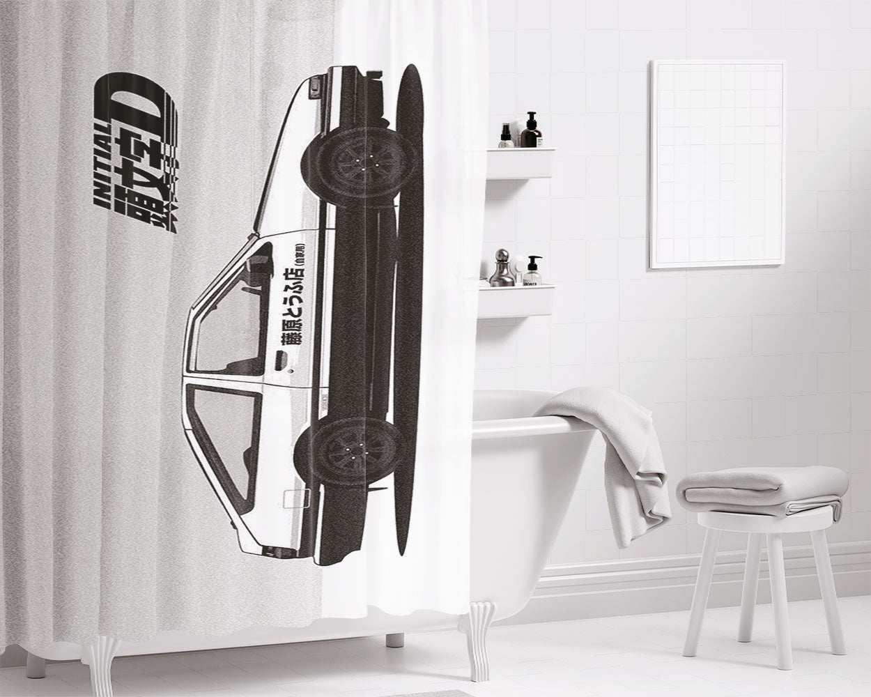 Initial D Black Wallpaper Bathroom Shower Curtain Fabric Waterproof | 66 X 72 Inch