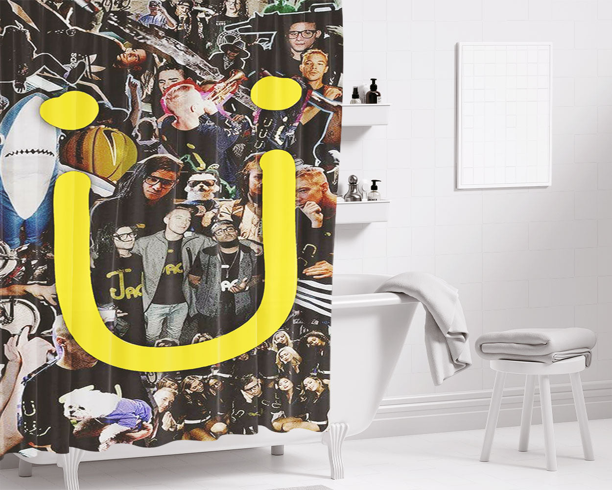 Jack U Logo Collage Bathroom Shower Curtain Fabric Waterproof | 66 X 72 Inch