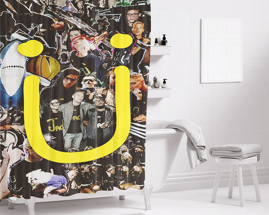 Jack U Logo Collage Bathroom Shower Curtain Fabric Waterproof