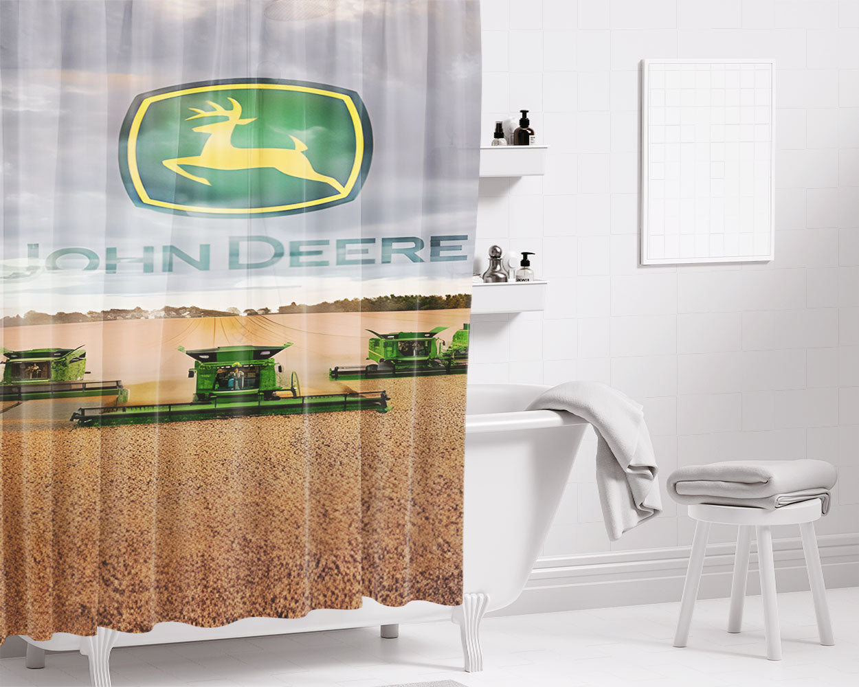 John Deere Green Yellow Bathroom Shower Curtain Fabric Waterproof | 66 X 72 Inch
