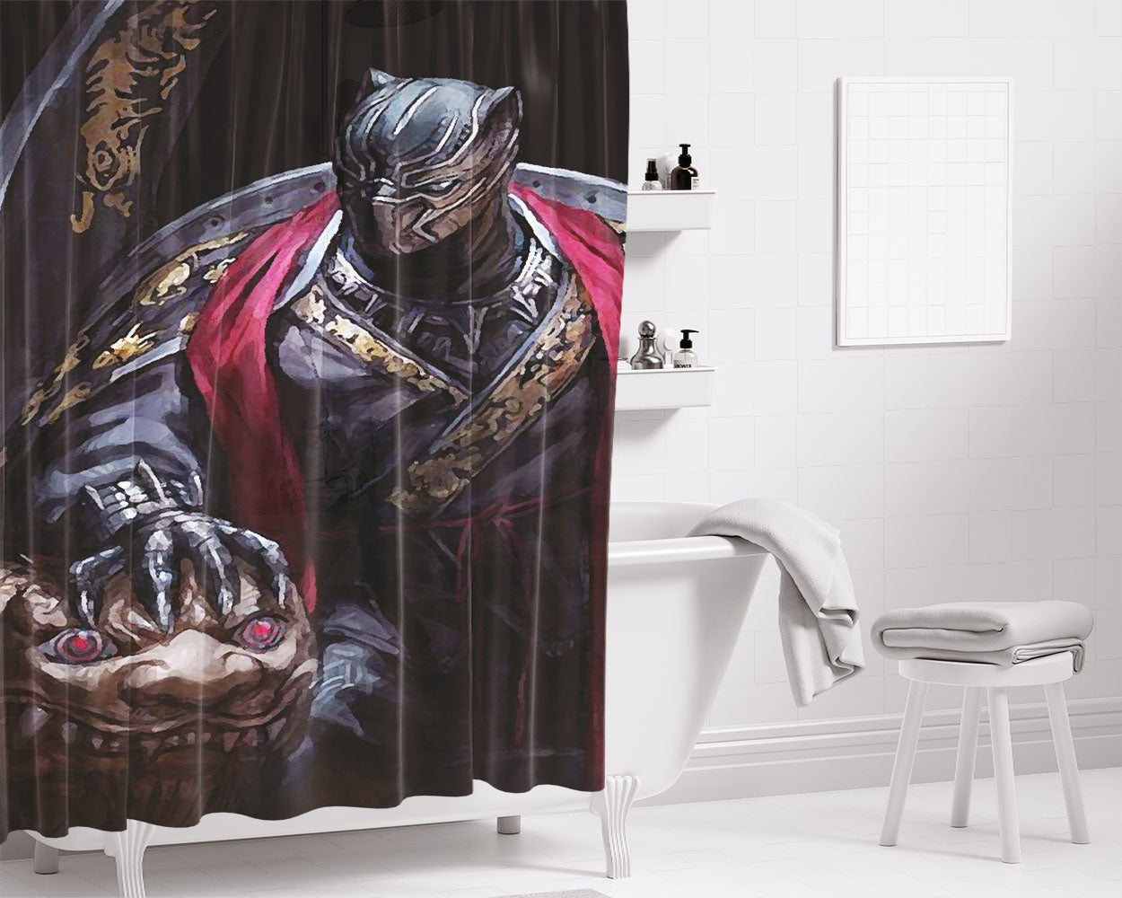 King Black Panther Purple Glow Bathroom Shower Curtain Fabric Waterproof | 66 X 72 Inch