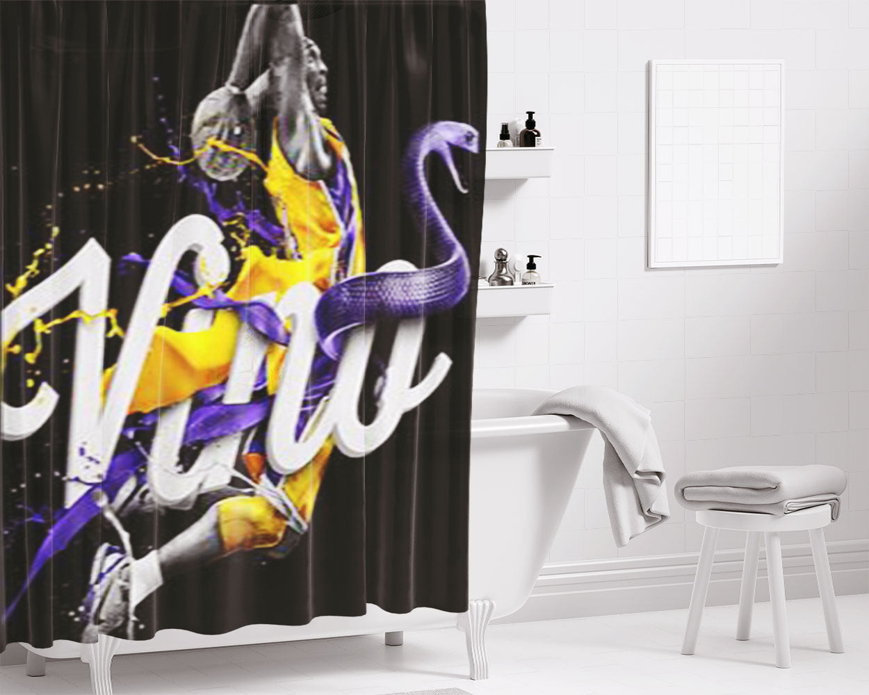 Kobe Bryant Fire Bathroom Shower Curtain Fabric Waterproof | 66 X 72 Inch