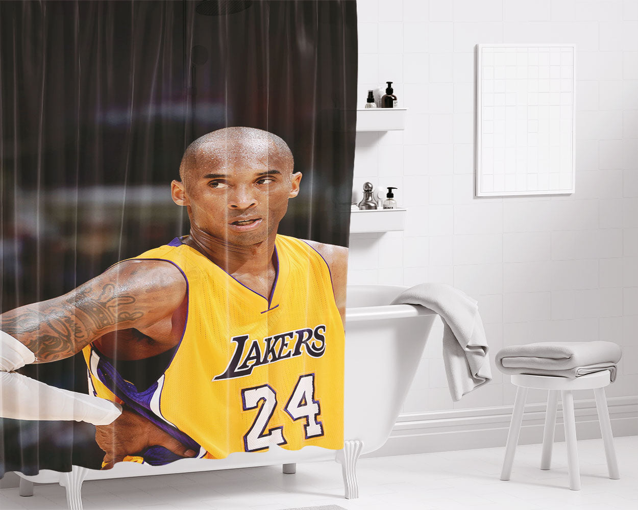 Kobe Bryant La Lakers Bathroom Shower Curtain Fabric Waterproof | 66 X 72 Inch