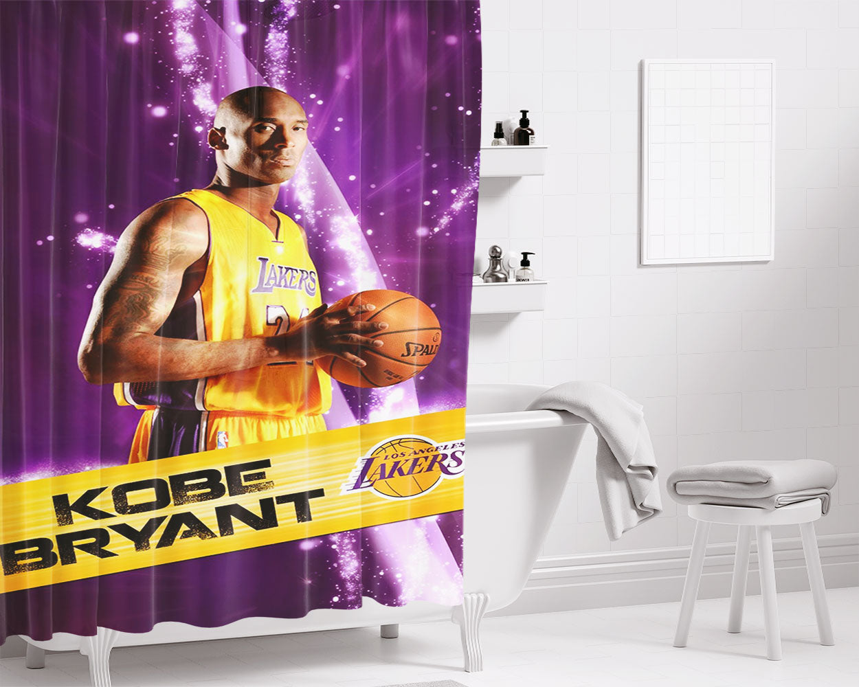 Kobe Bryant Lakers Nba Basketball Bathroom Shower Curtain Fabric Waterproof | 66 X 72 Inch