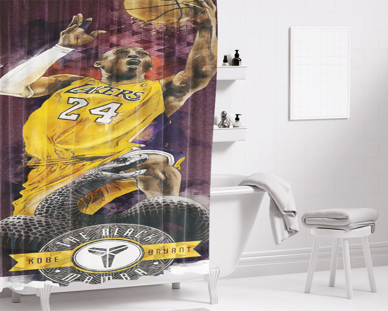 Kobe Bryant Lakers Nba Team Bathroom Shower Curtain Fabric Waterproof | 66 X 72 Inch