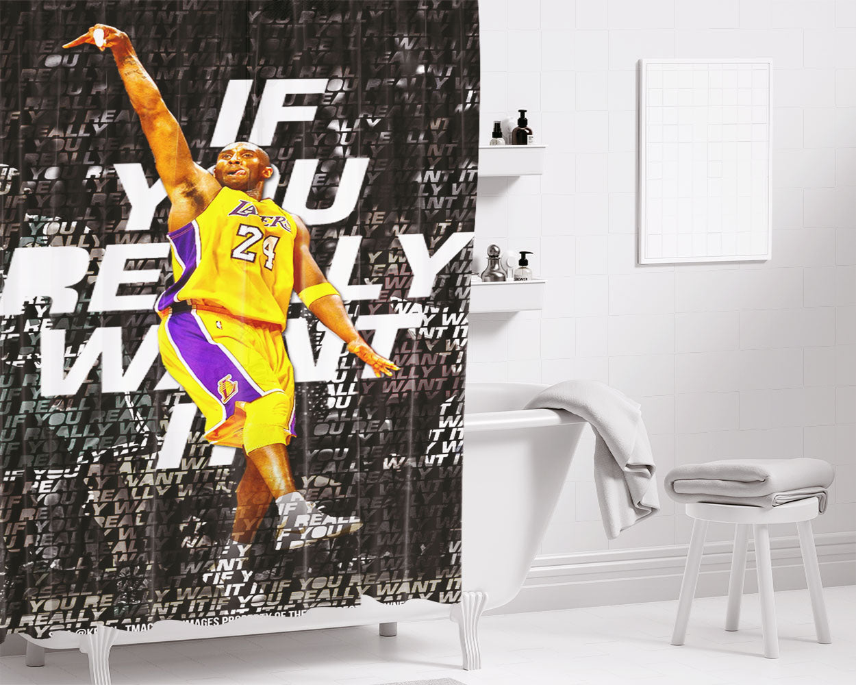 La Lakers Jersey 24 Kobe Bryant Bathroom Shower Curtain Fabric Waterproof | 66 X 72 Inch