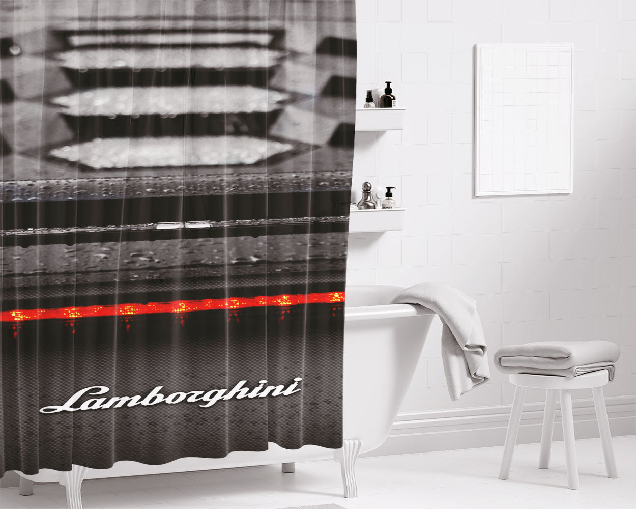 Lamborghini Bull Logo Aventador Bathroom Shower Curtain Fabric Waterproof | 66 X 72 Inch