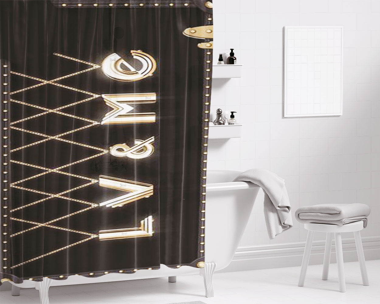 Los Angeles Lakers Logo Pattern Bathroom Shower Curtain Fabric Waterproof | 66 X 72 Inch
