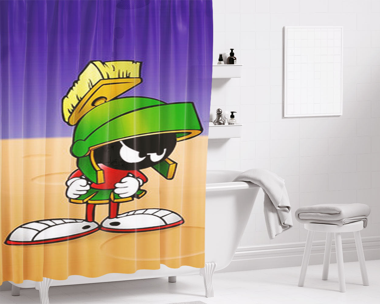 Marvin The Martian Basket Jordan Bathroom Shower Curtain Fabric Waterproof | 66 X 72 Inch