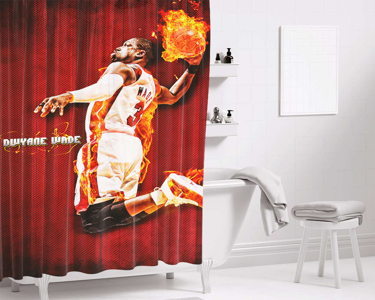 Miami Heat Basketball Logo Bathroom Shower Curtain Fabric Waterproof | 66 X 72 Inch