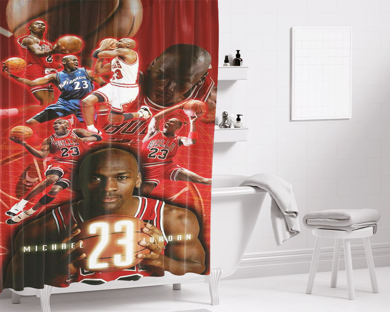 Michael Jordan 23 Basketball Bathroom Shower Curtain Fabric Waterproof | 66 X 72 Inch