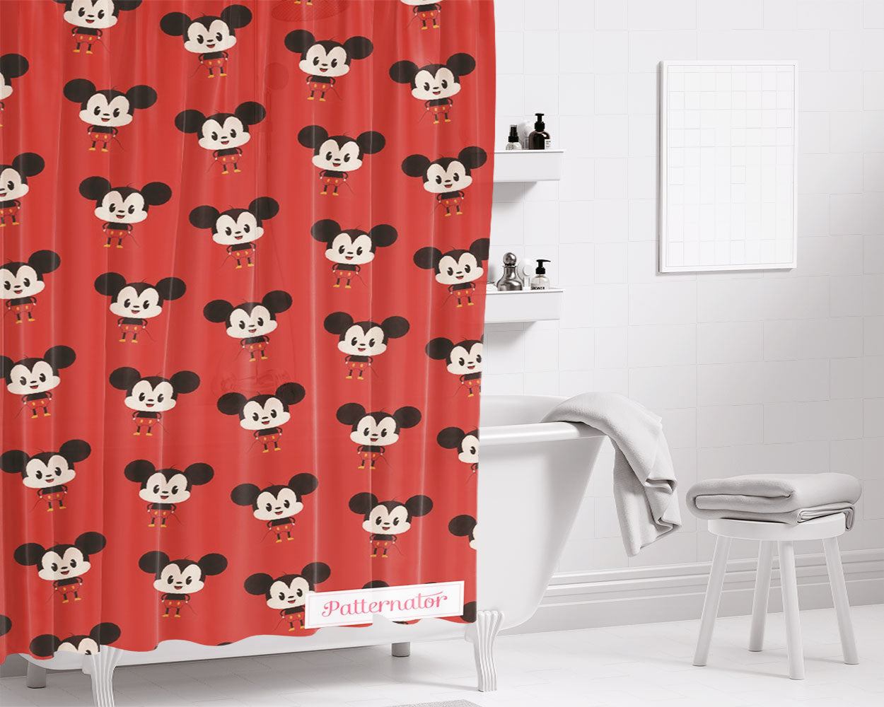 Mickey Mouse Kingdom Hearts Pattern Bathroom Shower Curtain Fabric Waterproof | 66 X 72 Inch