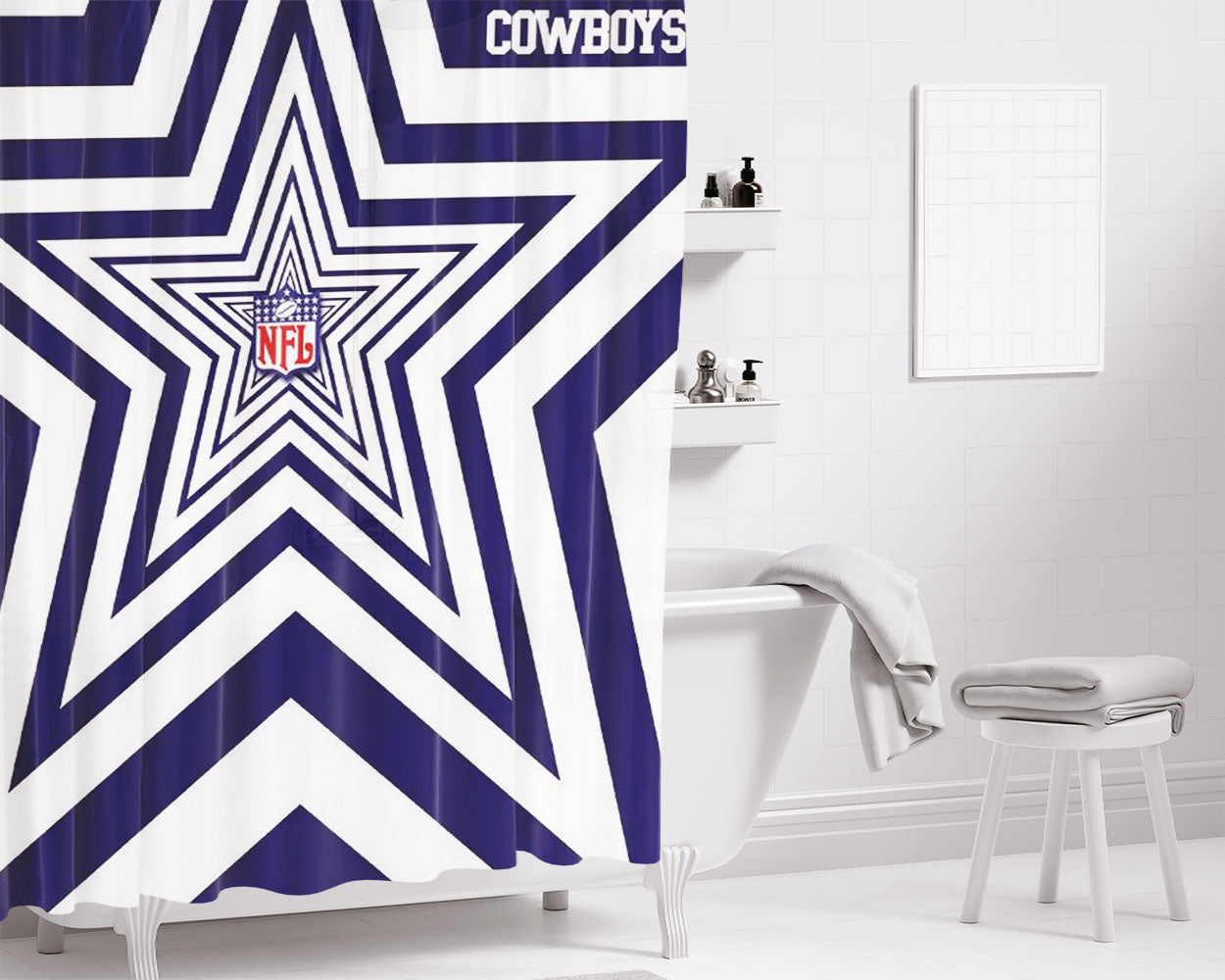 Nfl Dallas Cowboys Logo Bathroom Shower Curtain Fabric Waterproof | 66 X 72 Inch