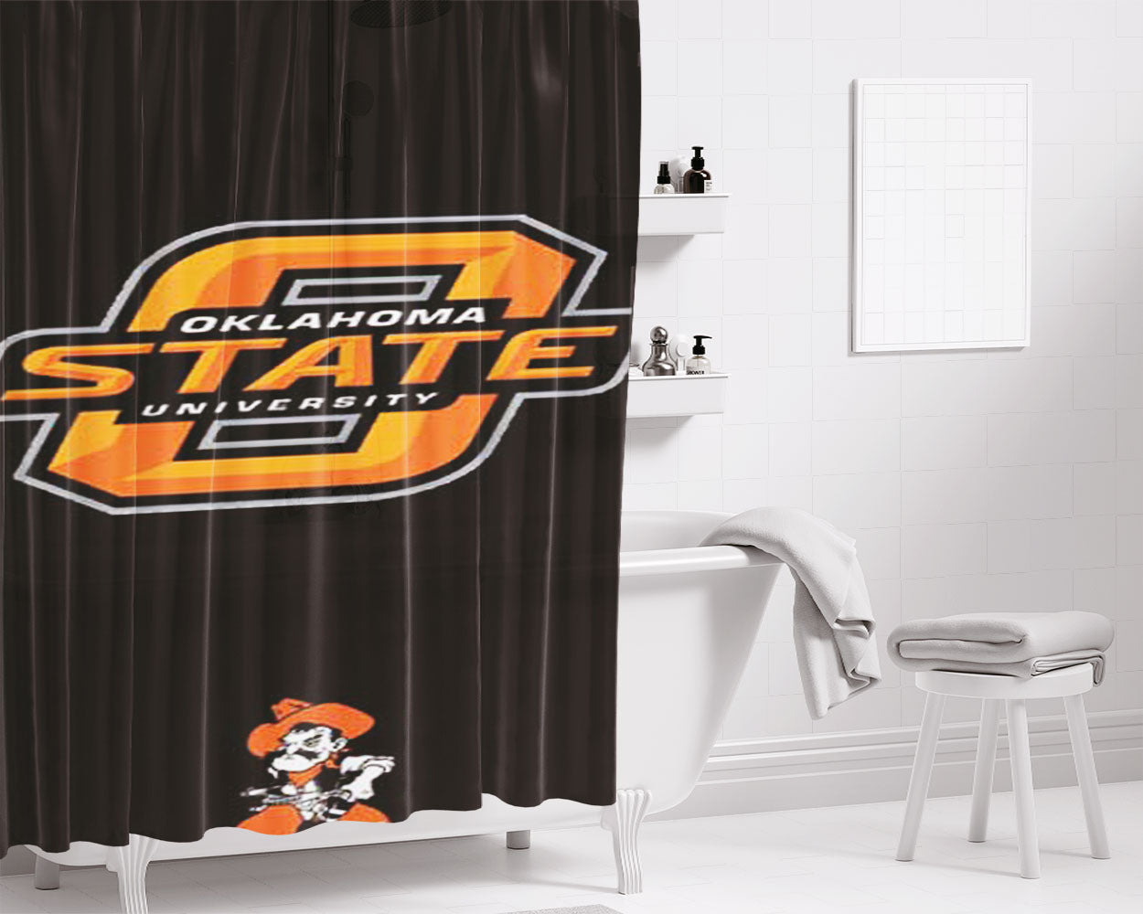 Ohio State Wooden Logo Bathroom Shower Curtain Fabric Waterproof | 66 X 72 Inch