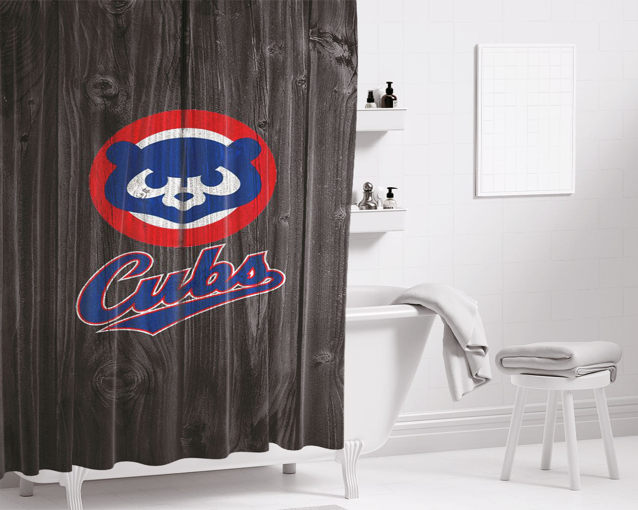 Old Chicago Bears Nfl Logo Dark Wood Wallpaper Bathroom Shower Curtain Fabric Waterproof | 66 X 72 Inch